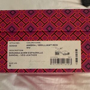 Tory Burch Ambra Brilliant Red and Brown Espadrille Sandals